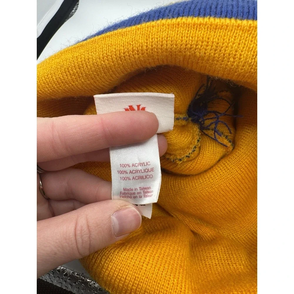 VTG‎ Mitchell & Ness Golden State Warriors Beanie Cap Unisex Blue Yellow Pom Pom - Picture 7 of 8